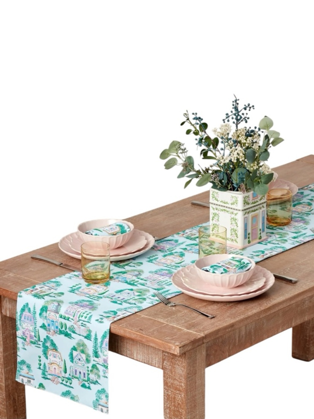 NWT Lenox Spice Village Allover Table Runner Blue 14” x 70”